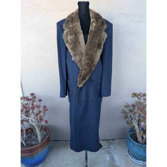 Perry Ellis Jackets & Blazers - 💜Perry Ellis 1980s Navy Wool Maxi Coat Faux Fur Collar
